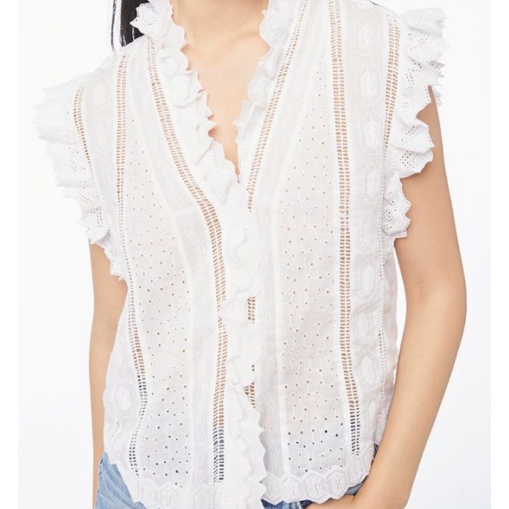 Frame- Lauren Embroidered Openwork Top. White. Medium